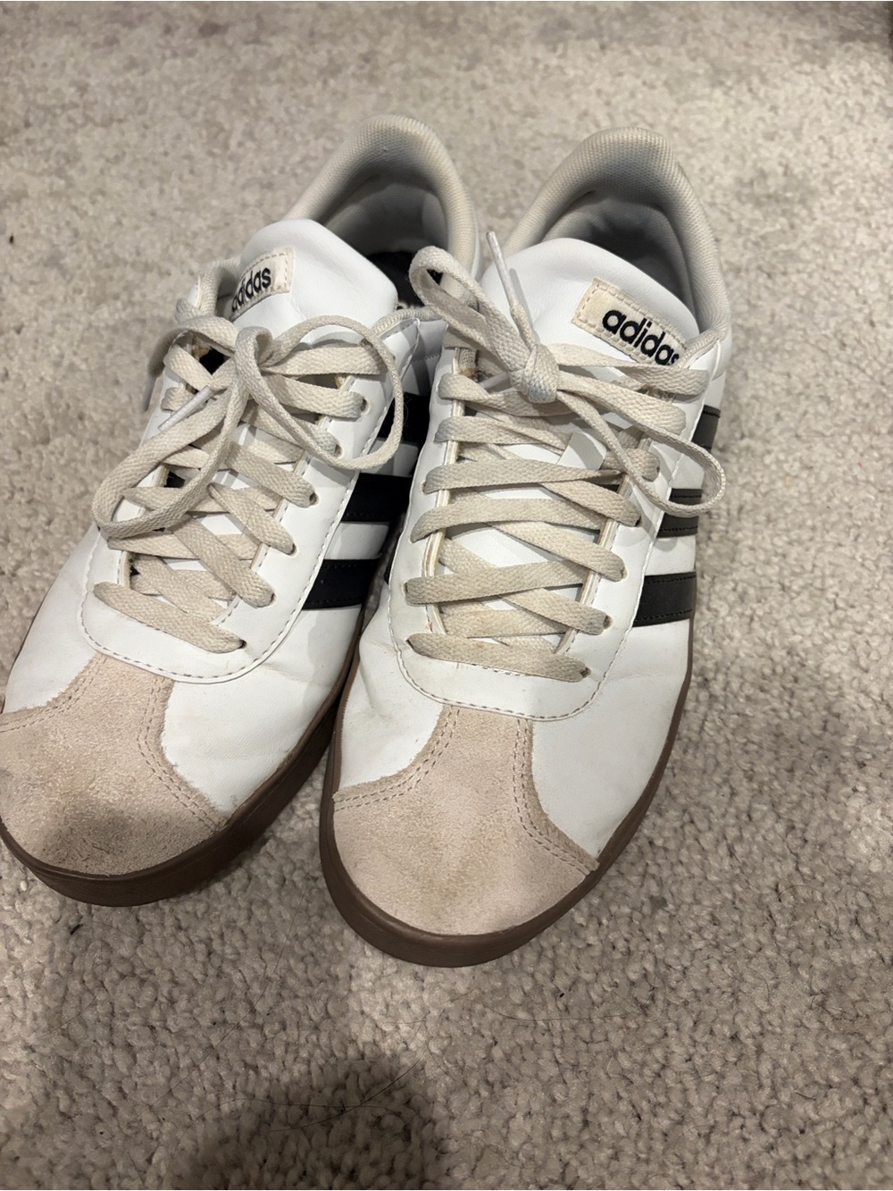 adidas White Low-Top Sneakers with Black Insole and Tan Accent